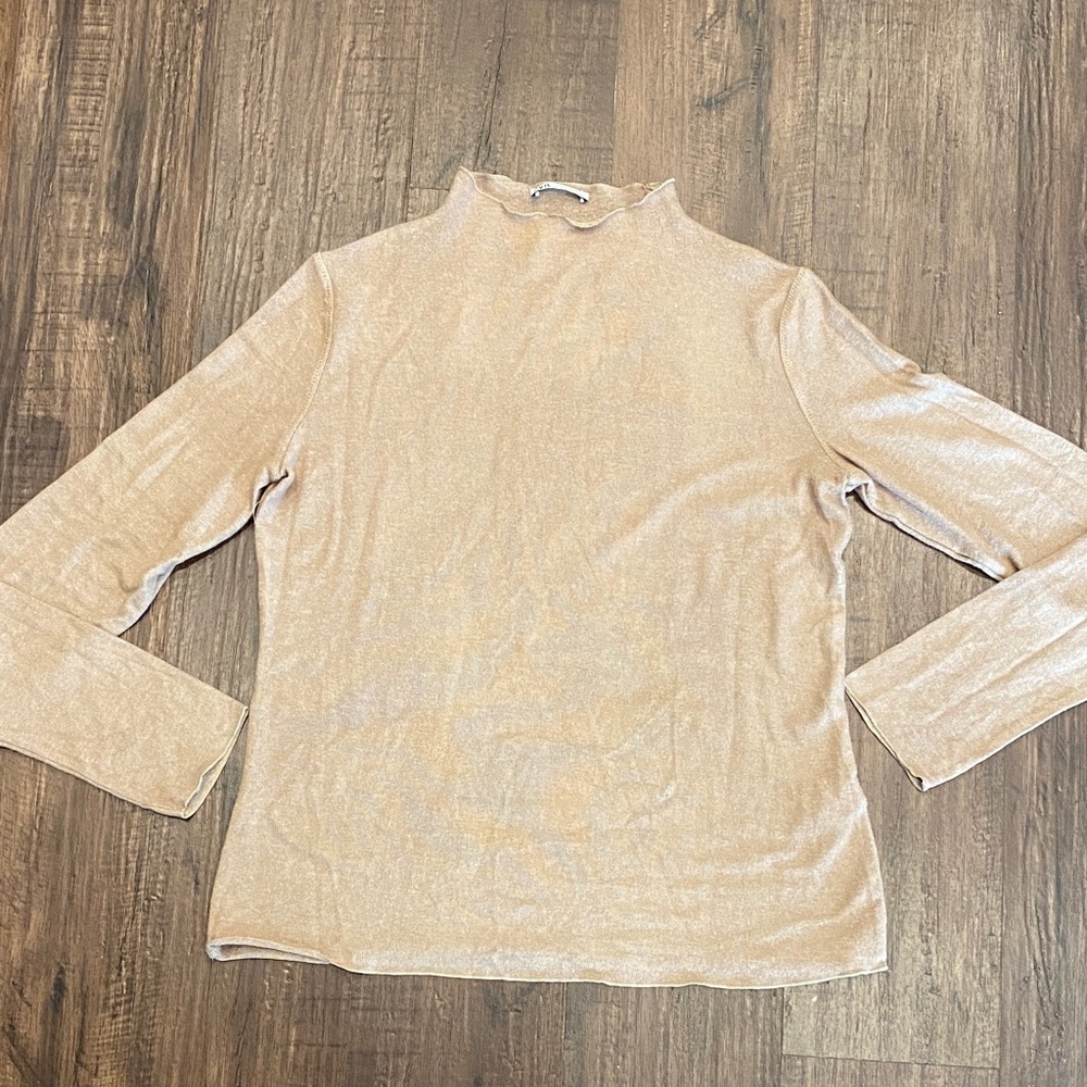 Zara Tan Long Sleeve Mock Neck Sweater Size XL